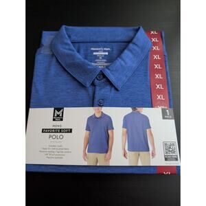Men's Stretch Pique Polo Shirt Classic Fit Blue Size XL